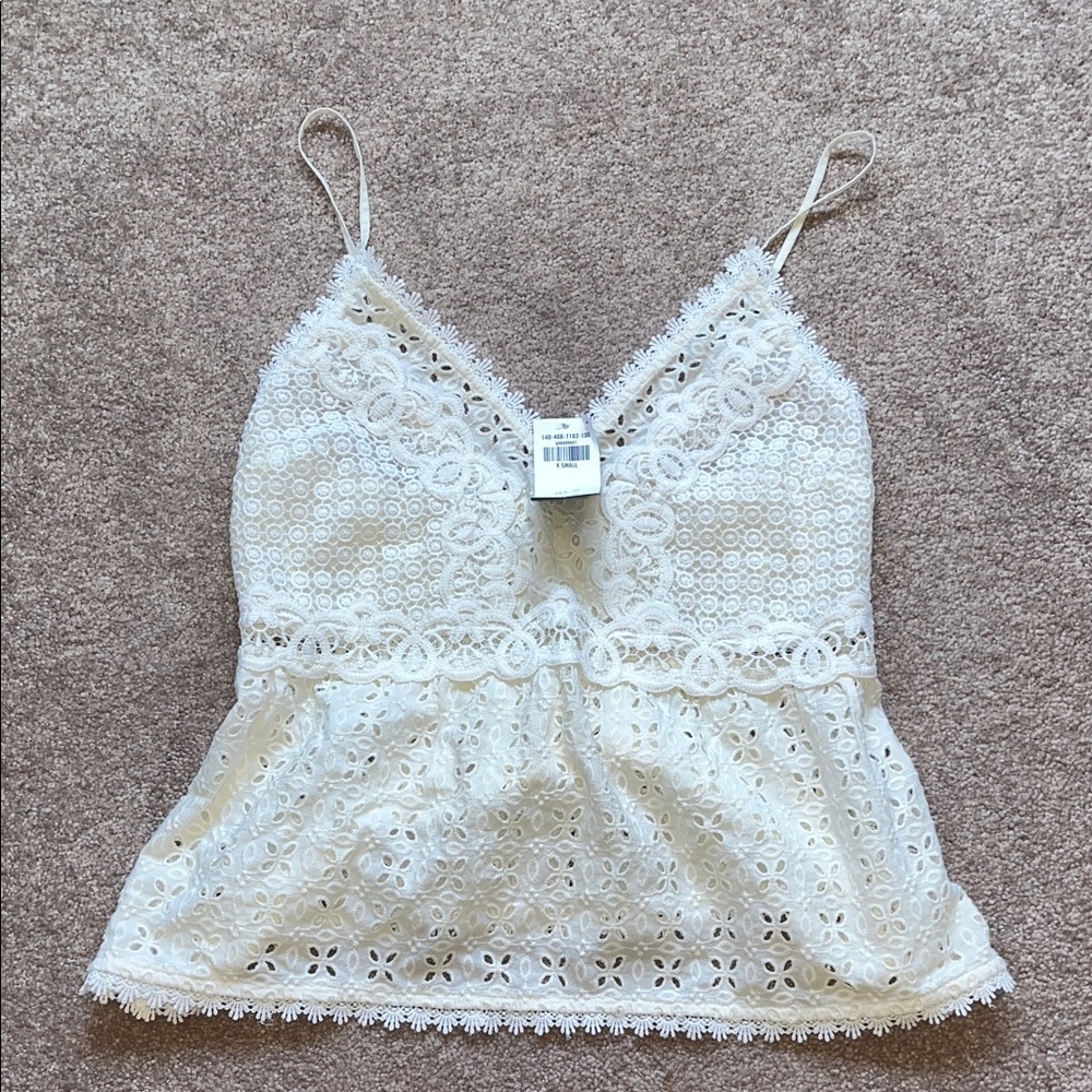 Abercrombie & Fitch Cream Lace Eyelet Tank Top Camisole NWT